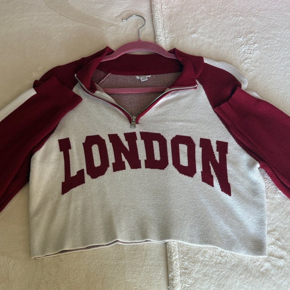 Garage Cream and Burgundy 'London' Quarter-Zip Sweater